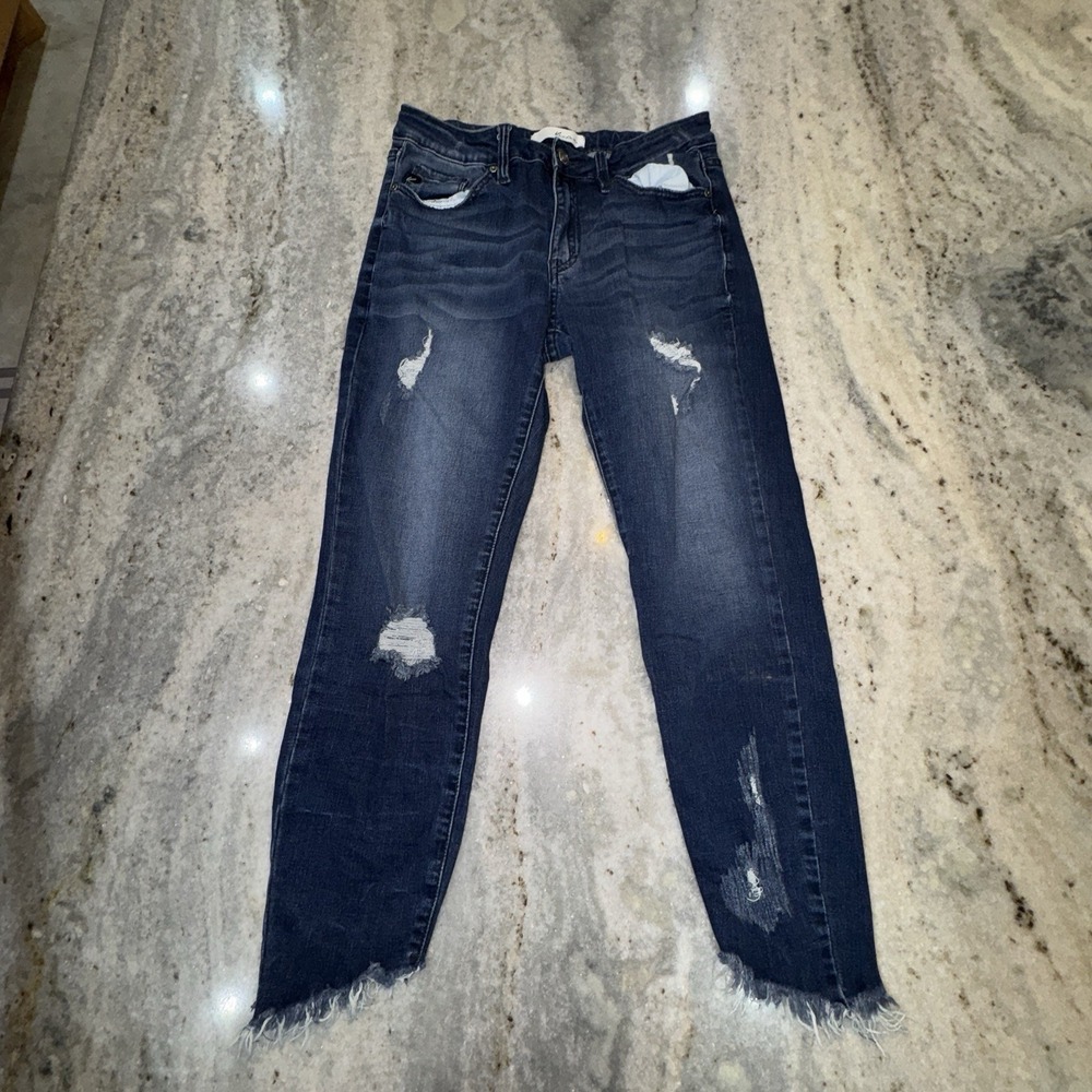 KanCan Distressed Cropped Ankle Jeans Mid Rise Ripped 30x26 Size 9 Raw Hem